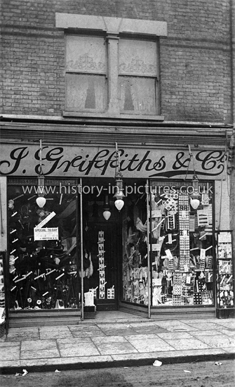 J Griffiths & Co, Fancy Drapers & Millerners Shop, 105 High Street, Walthamstow, London. c.1906